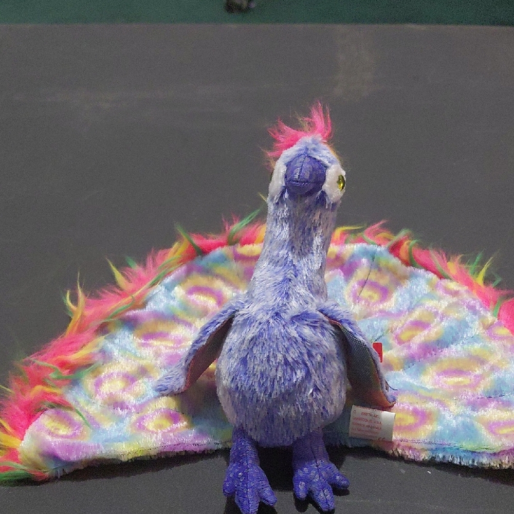 Colorful Plush Bird Toy. Ty Beanie Baby Flashy the Peacock.